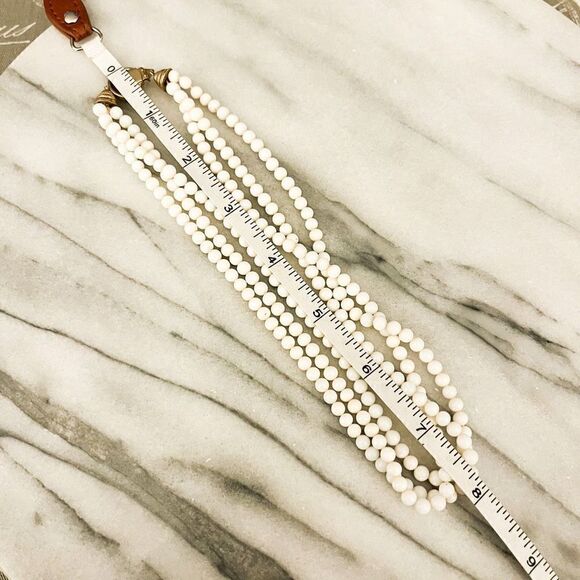 Vintage Ciner Necklace Milk Glass Beaded Gold Toned Multilayer Signed Designer R - Picture 4 of 4